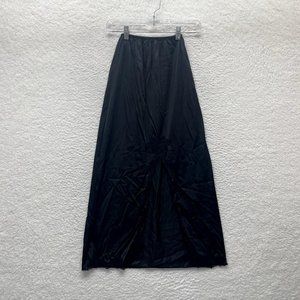 Vintage Slip Skirt Lingerie S Small Black Nylon Lace Slit Midi Maxi